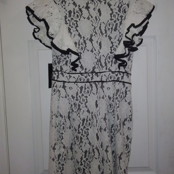 Sexy Black and White Lace Ruffle Mini Dress... - Picture 5 of 6